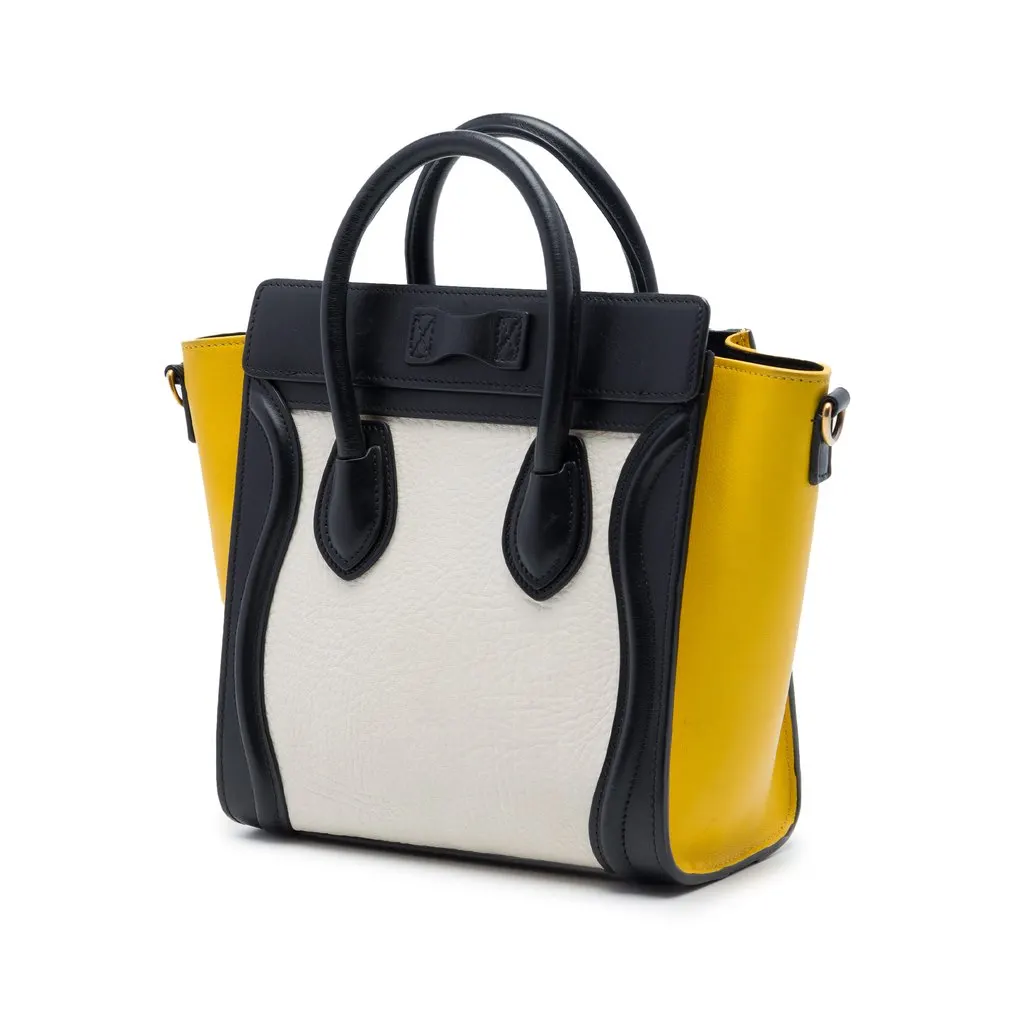 Celine Nano Tricolor Nubuck and Drummed Calfskin Luggage Tote White Leather Very good - Back View