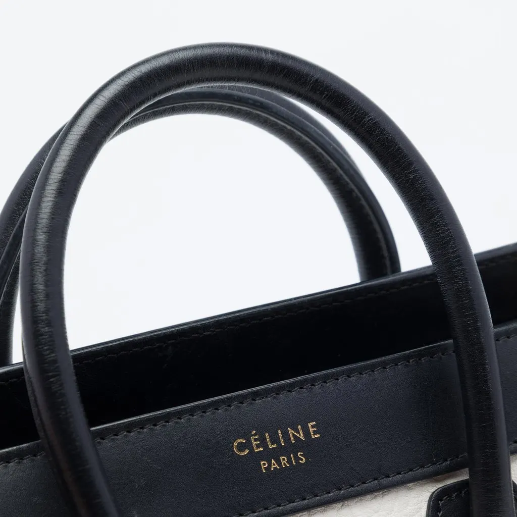 Celine Nano Tricolor Nubuck and Drummed Calfskin Luggage Tote White Leather Very good - Box View