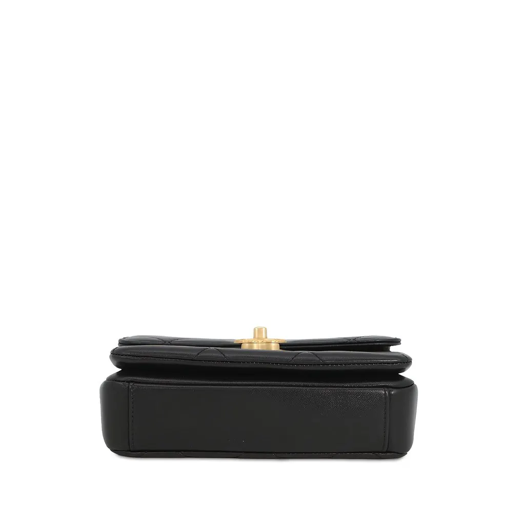 Chanel Mini CC Quilted Lambskin Logo Chain Flap Black Leather Very good - Inside View
