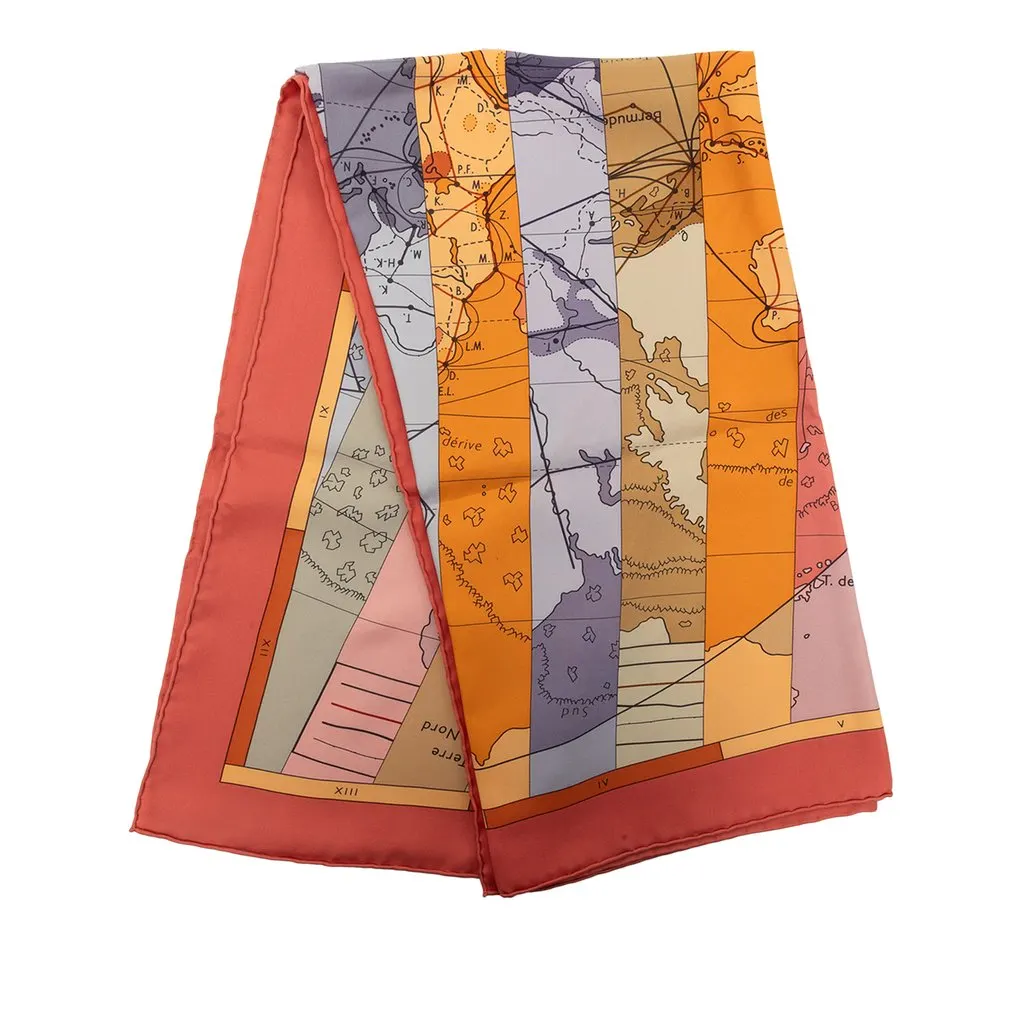 Hermès Le Monde Est Vaste Silk Scarf 90 Orange Silk Very good - Front View