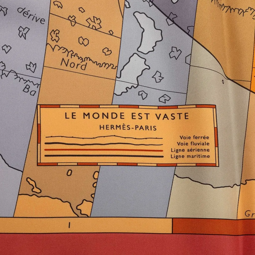 Hermès Le Monde Est Vaste Silk Scarf 90 Orange Silk Very good - Inside View