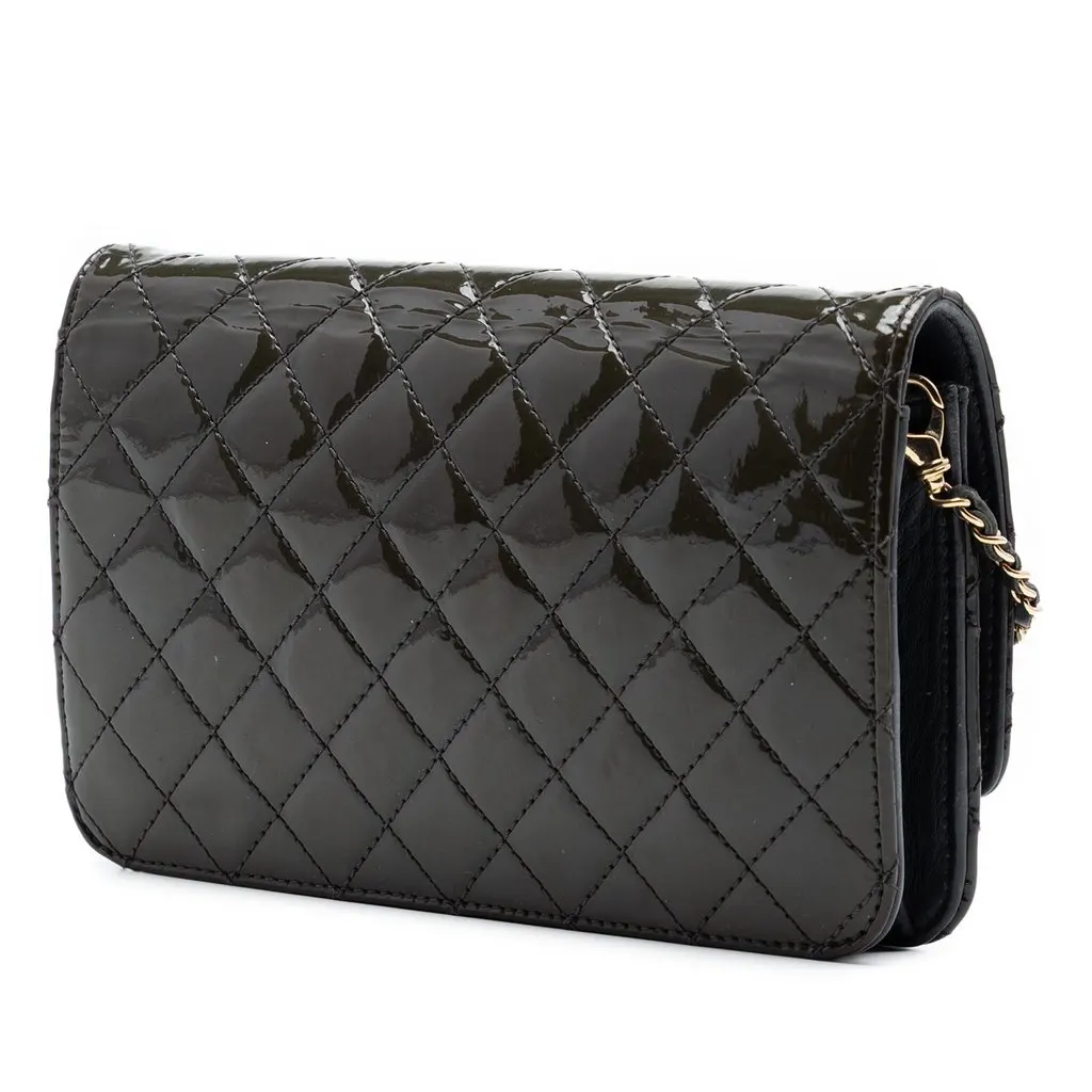 Chanel Quilted Patent Golden Class Wallet on Chain Black Leather Very good - Back View