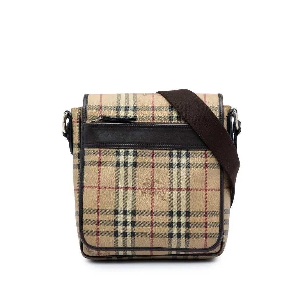 Burberry Haymarket Check Coated Canvas Crossbody Beige Good - Front View