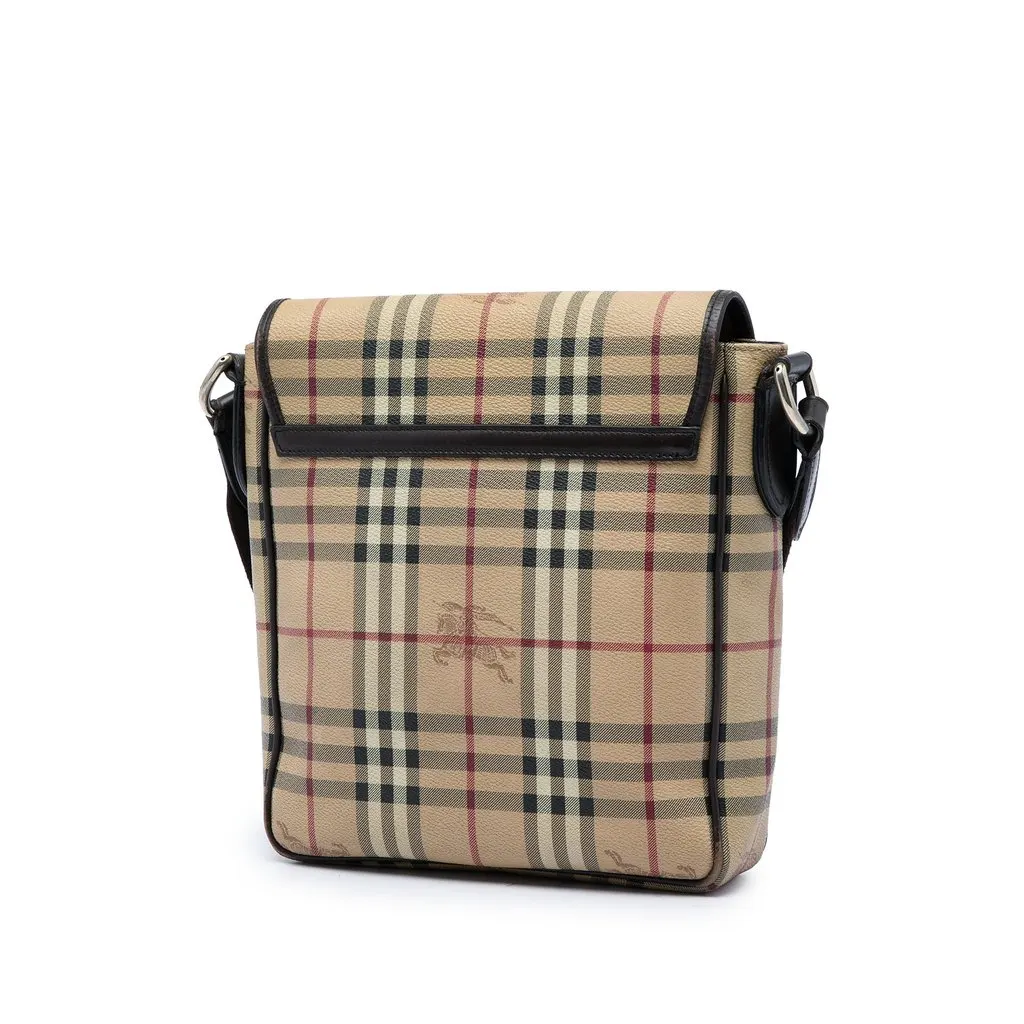 Burberry Haymarket Check Coated Canvas Crossbody Beige Good - Back View