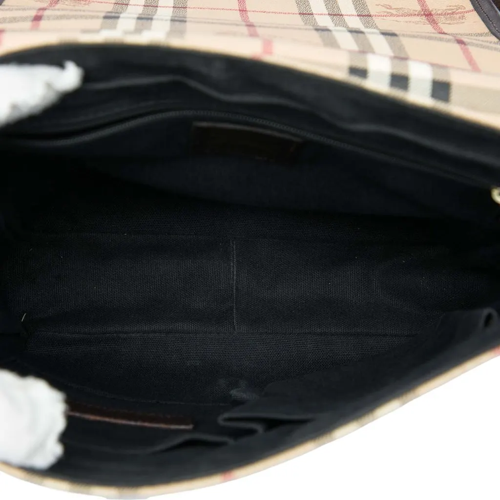 Burberry Haymarket Check Coated Canvas Crossbody Beige Good - Model View