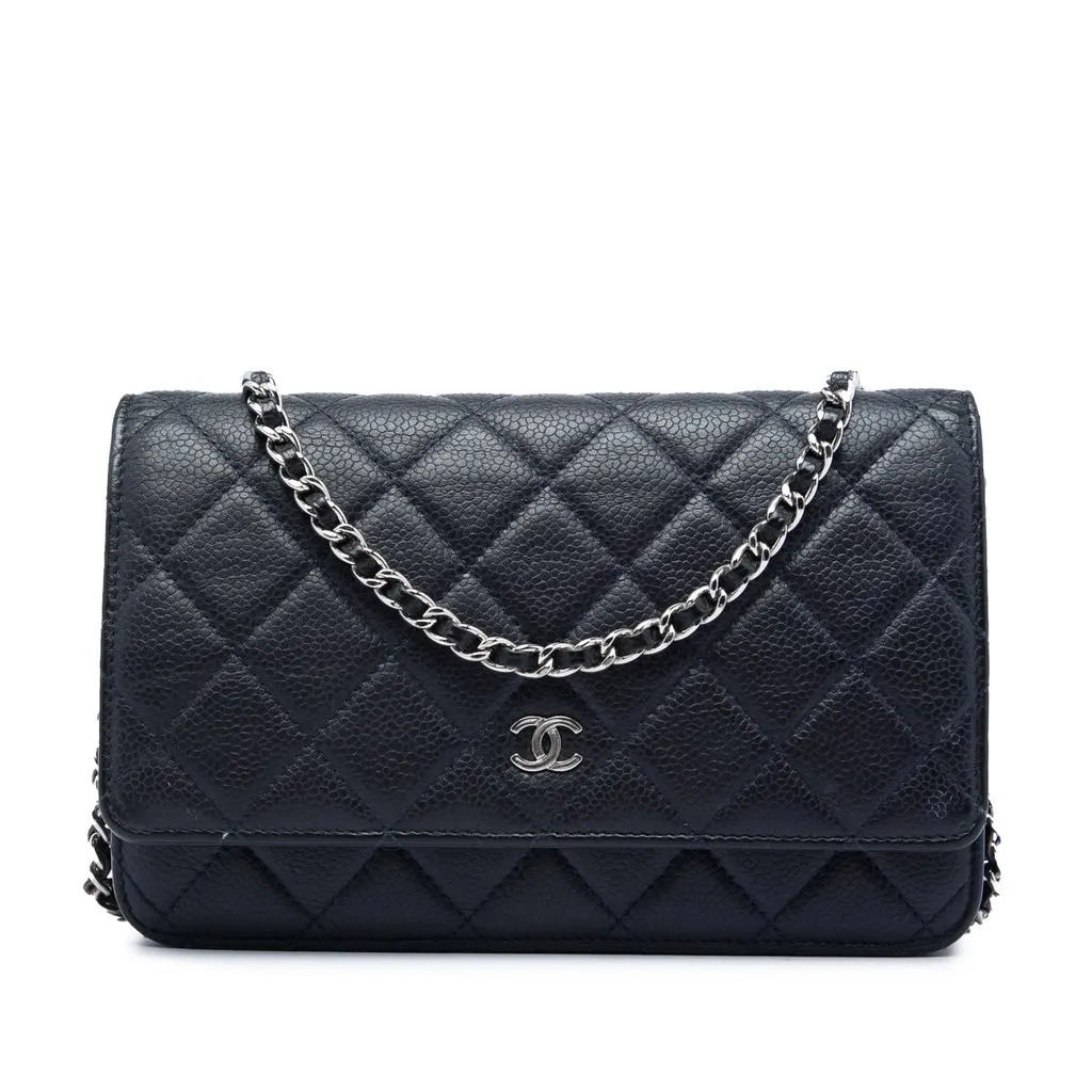 Chanel CC Quilted Caviar Wallet on Chain Black Leather Very good - Front View