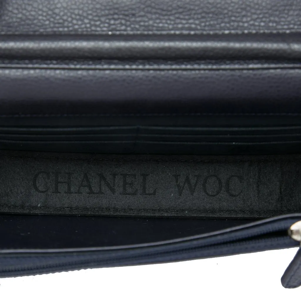 Chanel CC Quilted Caviar Wallet on Chain Black Leather Very good - Model View