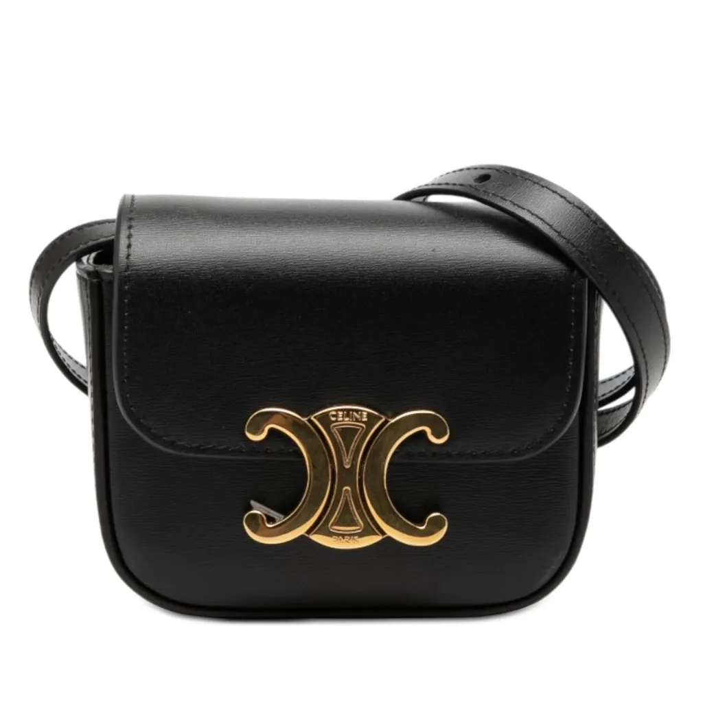 Celine Mini Calfskin Claude Crossbody Black Leather Very good - Front View