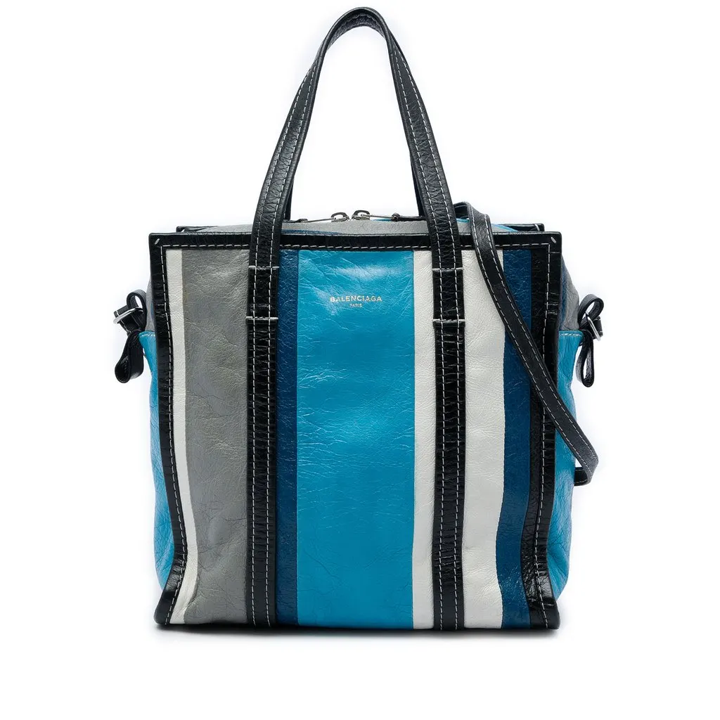 Balenciaga Lambskin Bazar Shopper Satchel S Blue Leather Good - Front View