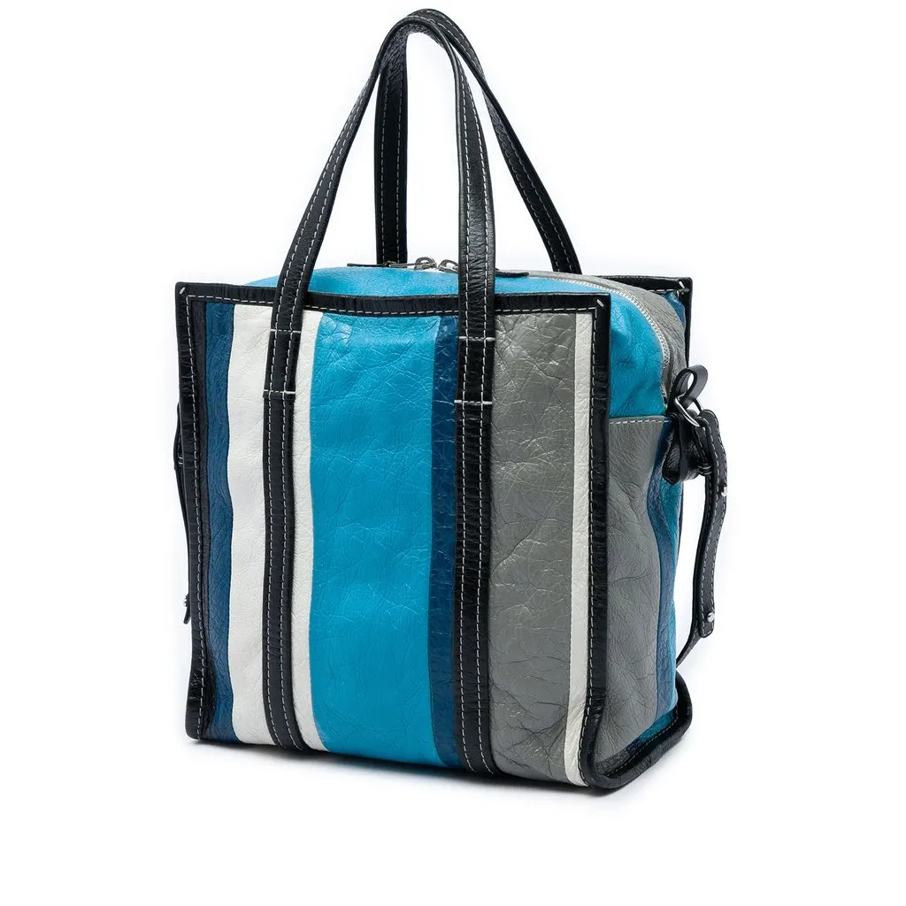 Balenciaga Lambskin Bazar Shopper Satchel S Blue Leather Good - Back View