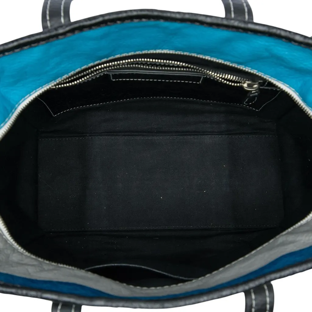 Balenciaga Lambskin Bazar Shopper Satchel S Blue Leather Good - Model View