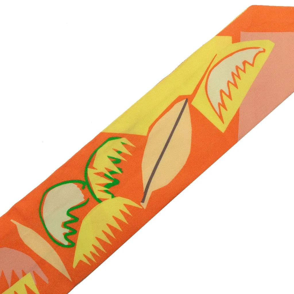 Hermès Sea Surf and Fun Silk Twilly Scarf Orange Silk Good - Inside View