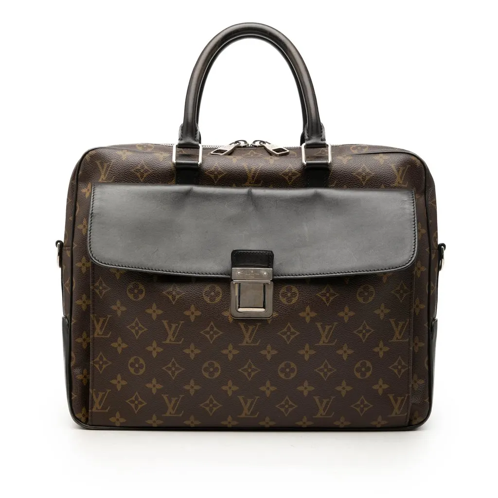 Louis Vuitton Monogram Macassar Soft Briefcase Brown Canvas Good - Front View