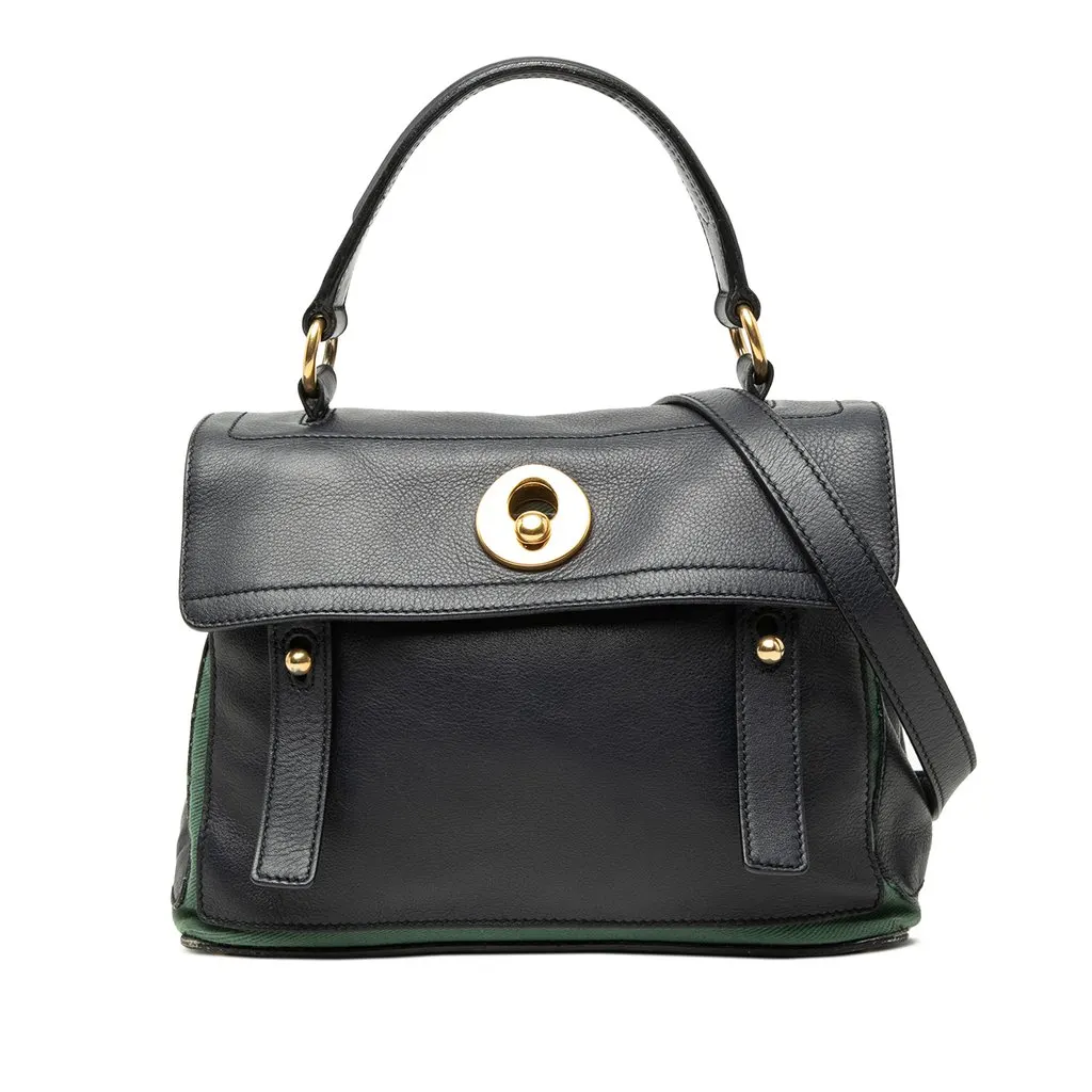 Saint Laurent Small Leather Muse Two Satchel Black Leather Very good - Front View