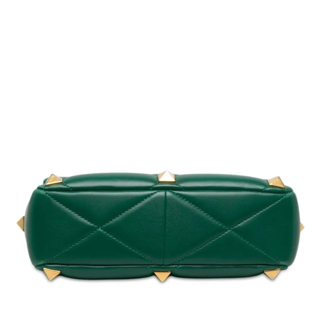 Valentino Large Nappa Roman Stud Satchel Green Leather Good - Inside View