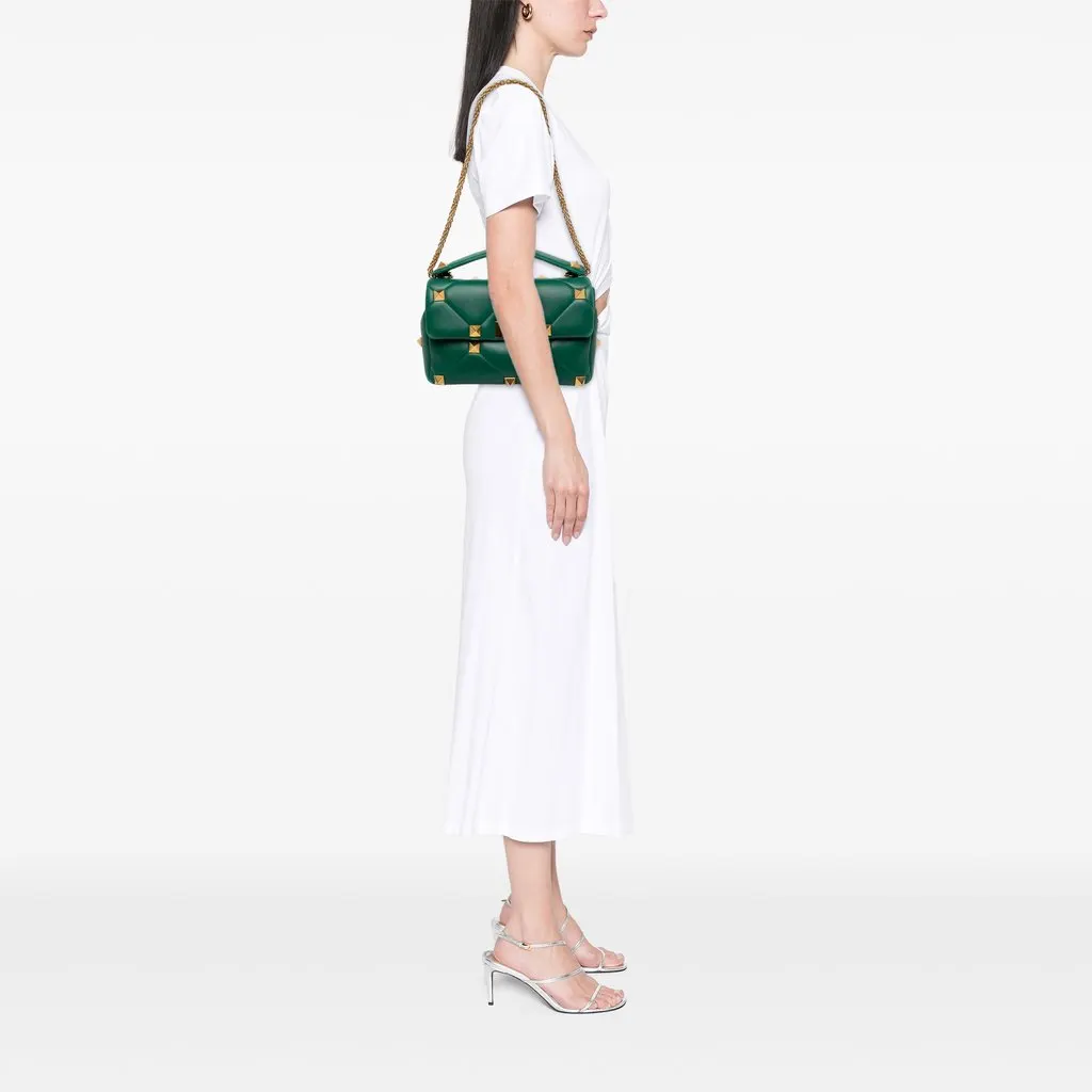 Valentino Large Nappa Roman Stud Satchel Green Leather Good - Box View