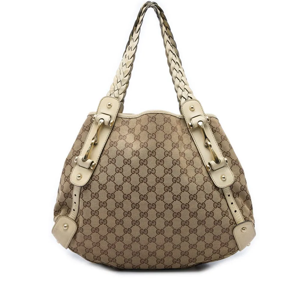 Gucci GG Canvas Horsebit Pelham Shoulder Bag Beige Canvas Good - Front View