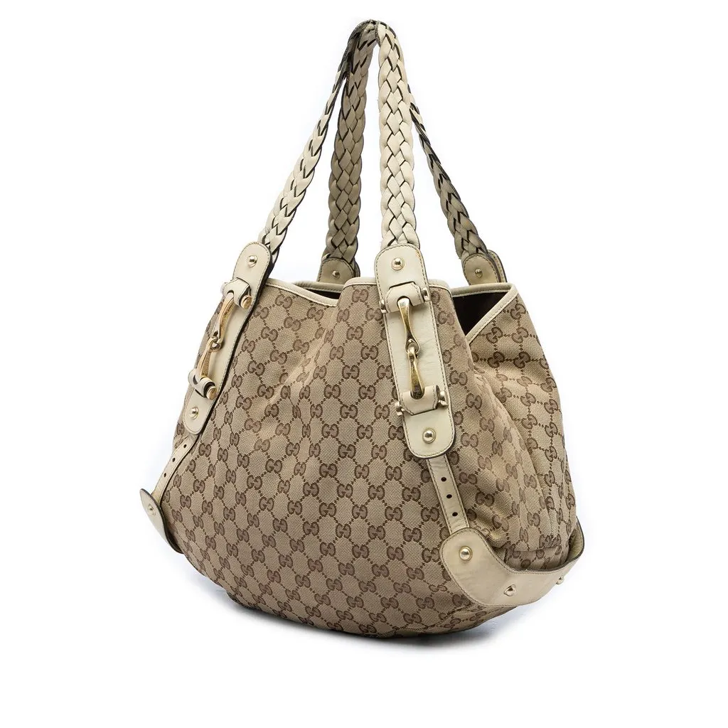 Gucci GG Canvas Horsebit Pelham Shoulder Bag Beige Canvas Good - Back View