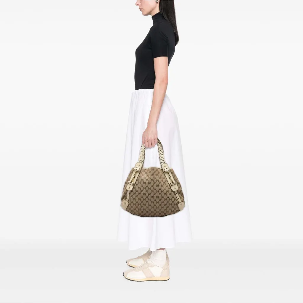 Gucci GG Canvas Horsebit Pelham Shoulder Bag Beige Canvas Good - Box View