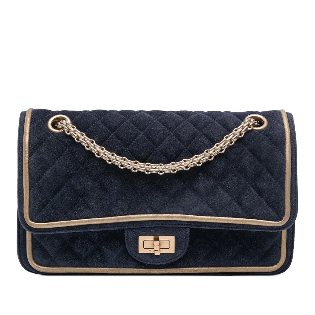 Chanel Reissue 2.55 Quilted Suede Double Flap 225 Blue Leather Very good - Front View