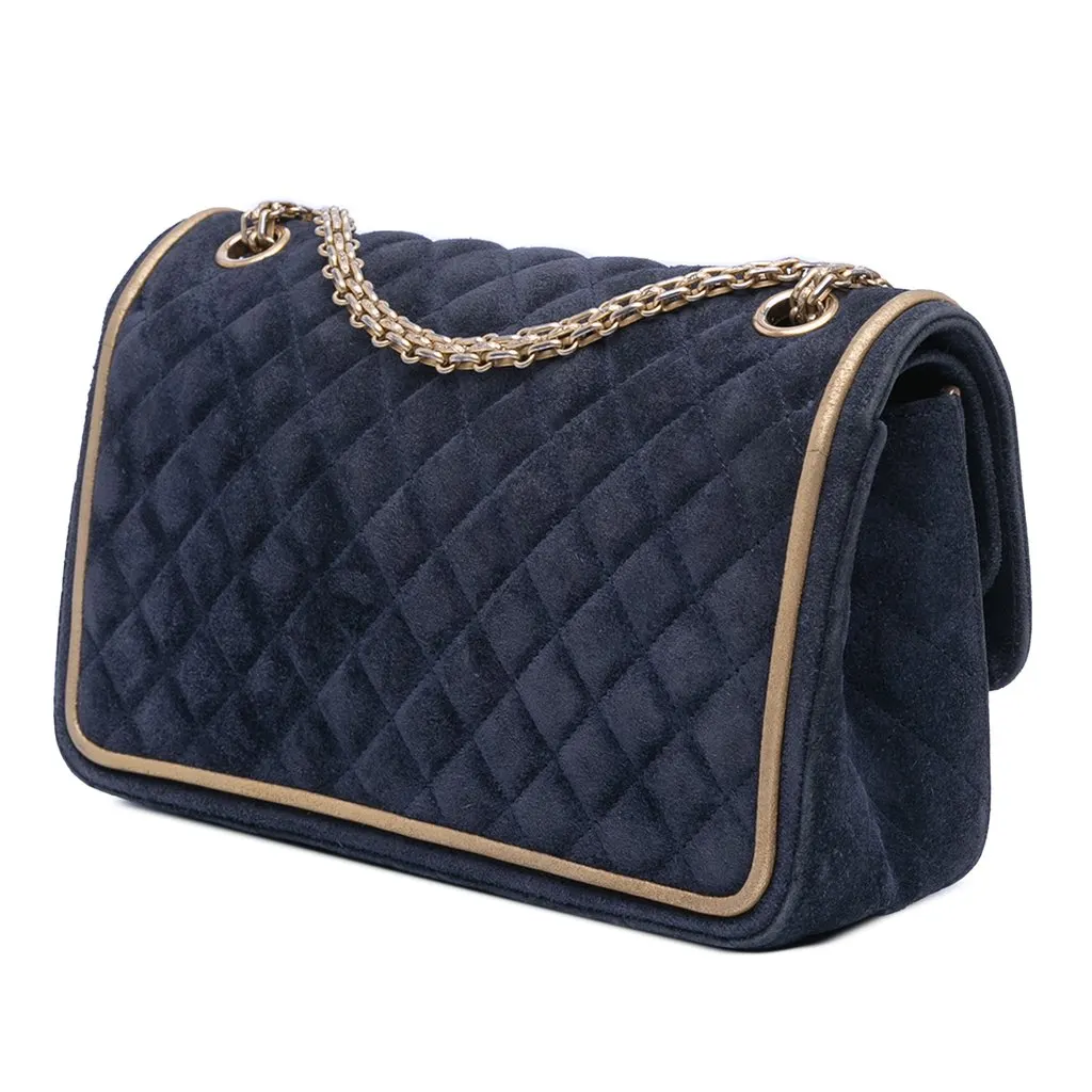 Chanel Reissue 2.55 Quilted Suede Double Flap 225 Blue Leather Very good - Back View
