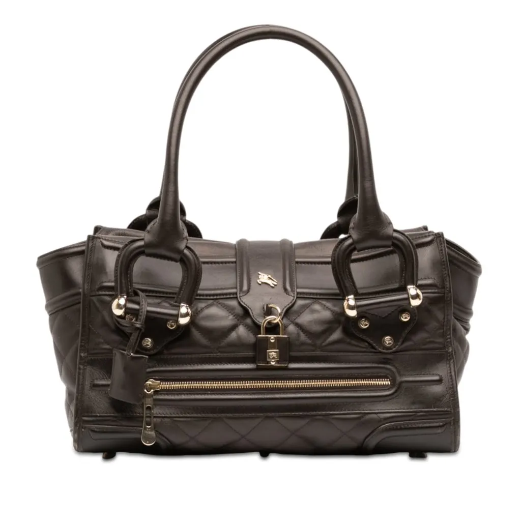 Burberry Large Quilted Leather Manor Handbag Brown Leather Very good - Front View