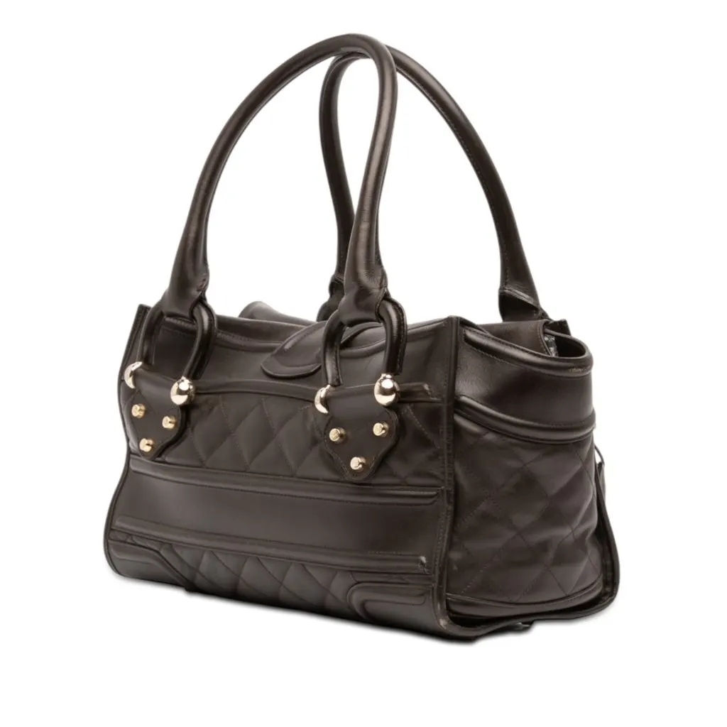 Burberry Large Quilted Leather Manor Handbag Brown Leather Very good - Back View