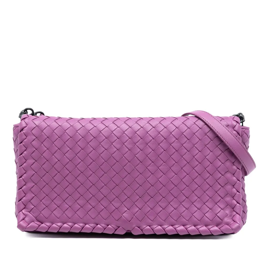 Bottega Veneta Nappa Intrecciato Dahlia Clutch Crossbody Purple Leather Very good - Front View