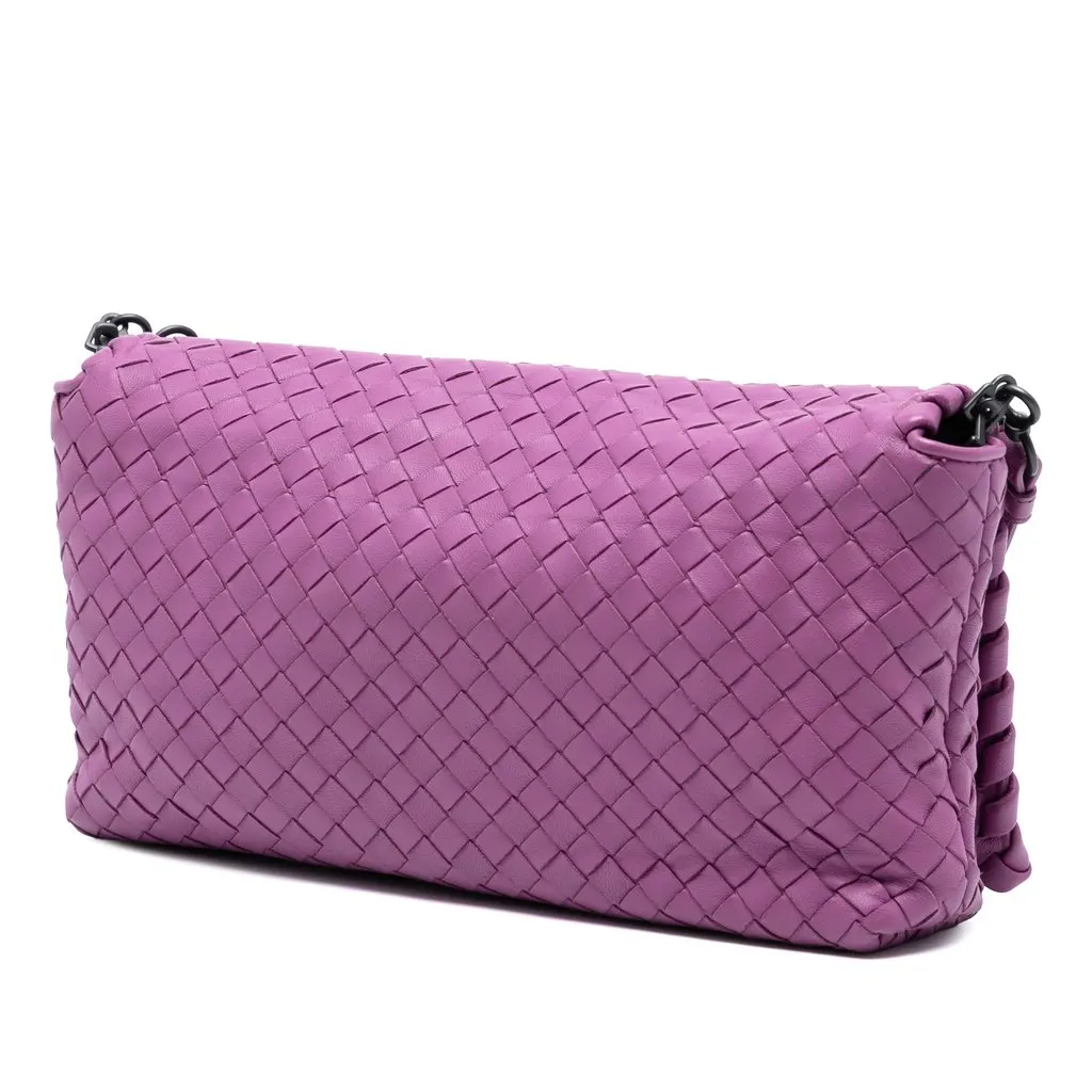 Bottega Veneta Nappa Intrecciato Dahlia Clutch Crossbody Purple Leather Very good - Back View