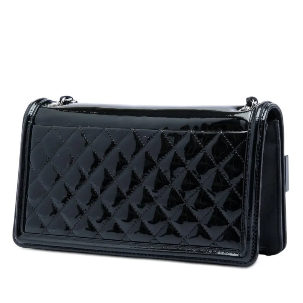 Chanel Patent and Acrylic Striped Boy Brick Horizontal Flap Black Leather Very good - Back View