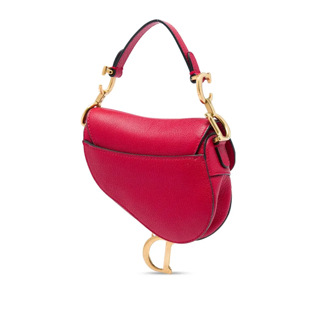 Dior Mini Grained Calfskin Saddle Bag Red Leather Very good - Back View