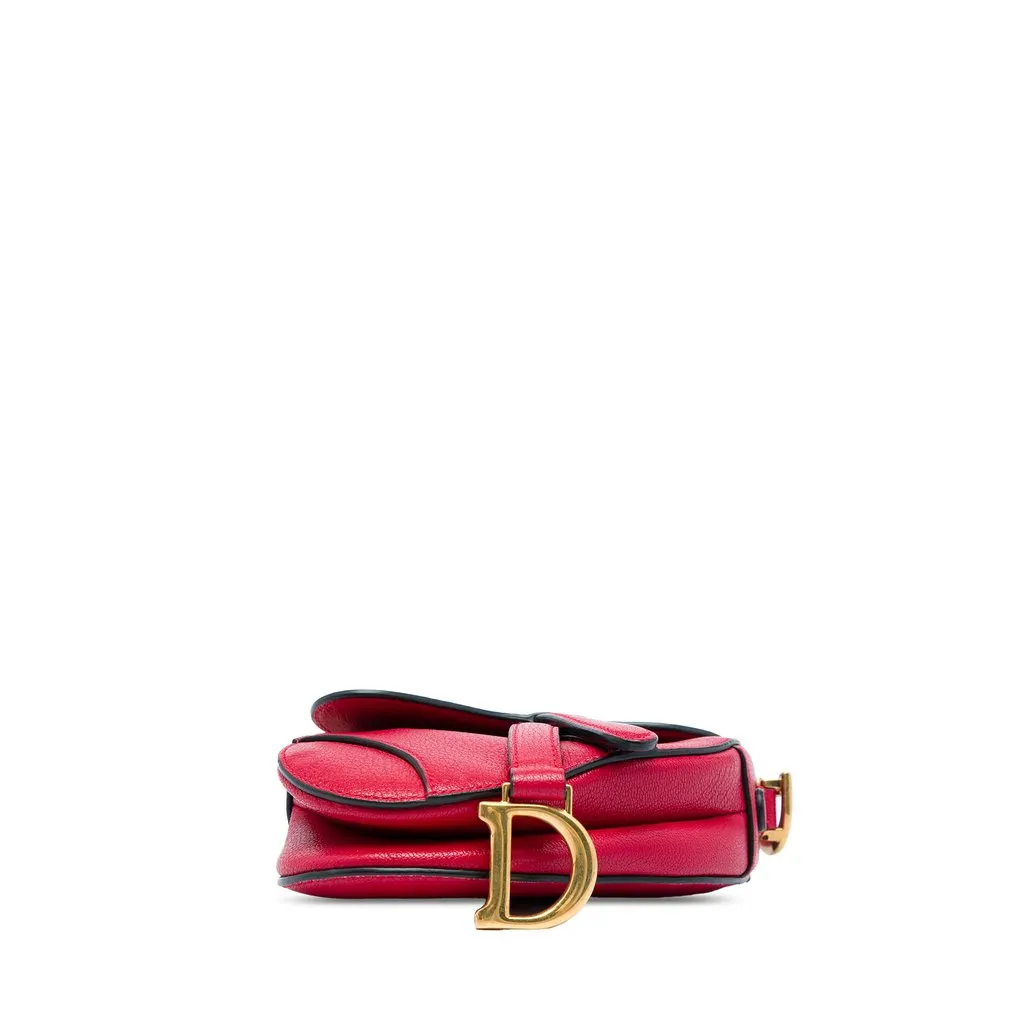 Dior Mini Grained Calfskin Saddle Bag Red Leather Very good - Inside View