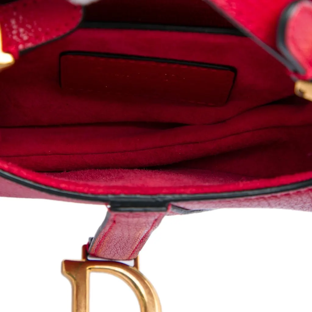 Dior Mini Grained Calfskin Saddle Bag Red Leather Very good - Model View