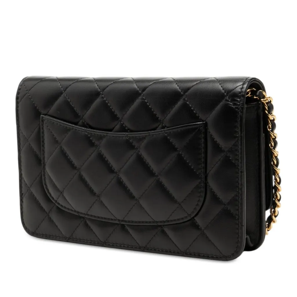 Chanel CC Quilted Lambskin Wallet On Chain Black Leather Very good - Back View