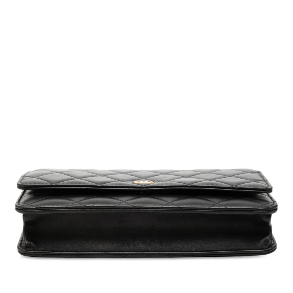 Chanel CC Quilted Lambskin Wallet On Chain Black Leather Very good - Inside View