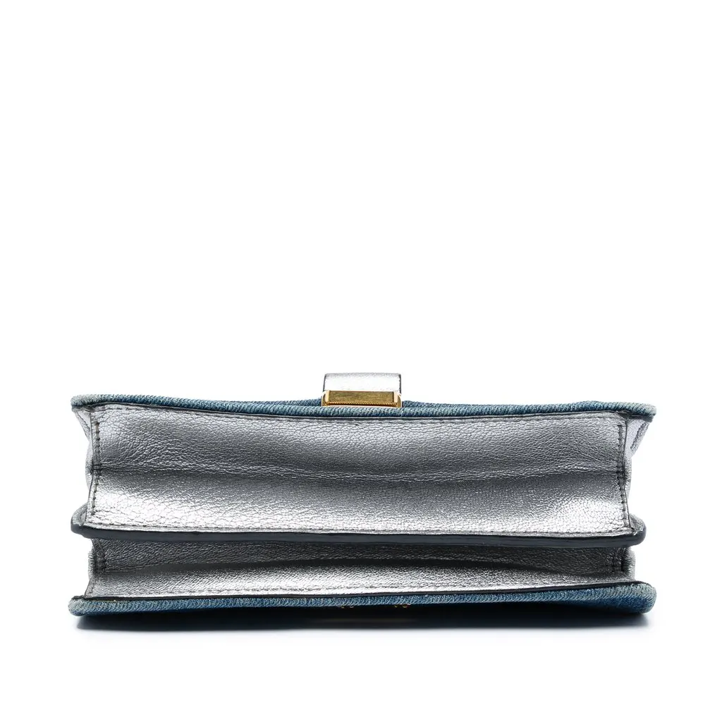 Miu Miu Denim Metallic Goatskin Madras Flap Crossbody Blue Very good - Inside View