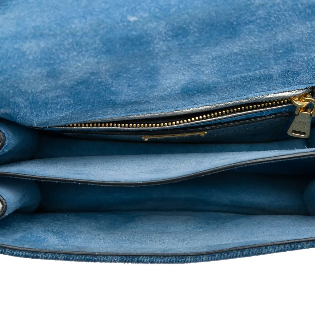 Miu Miu Denim Metallic Goatskin Madras Flap Crossbody Blue Very good - Model View