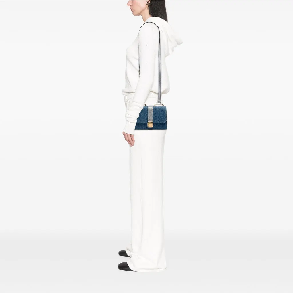 Miu Miu Denim Metallic Goatskin Madras Flap Crossbody Blue Very good - Box View
