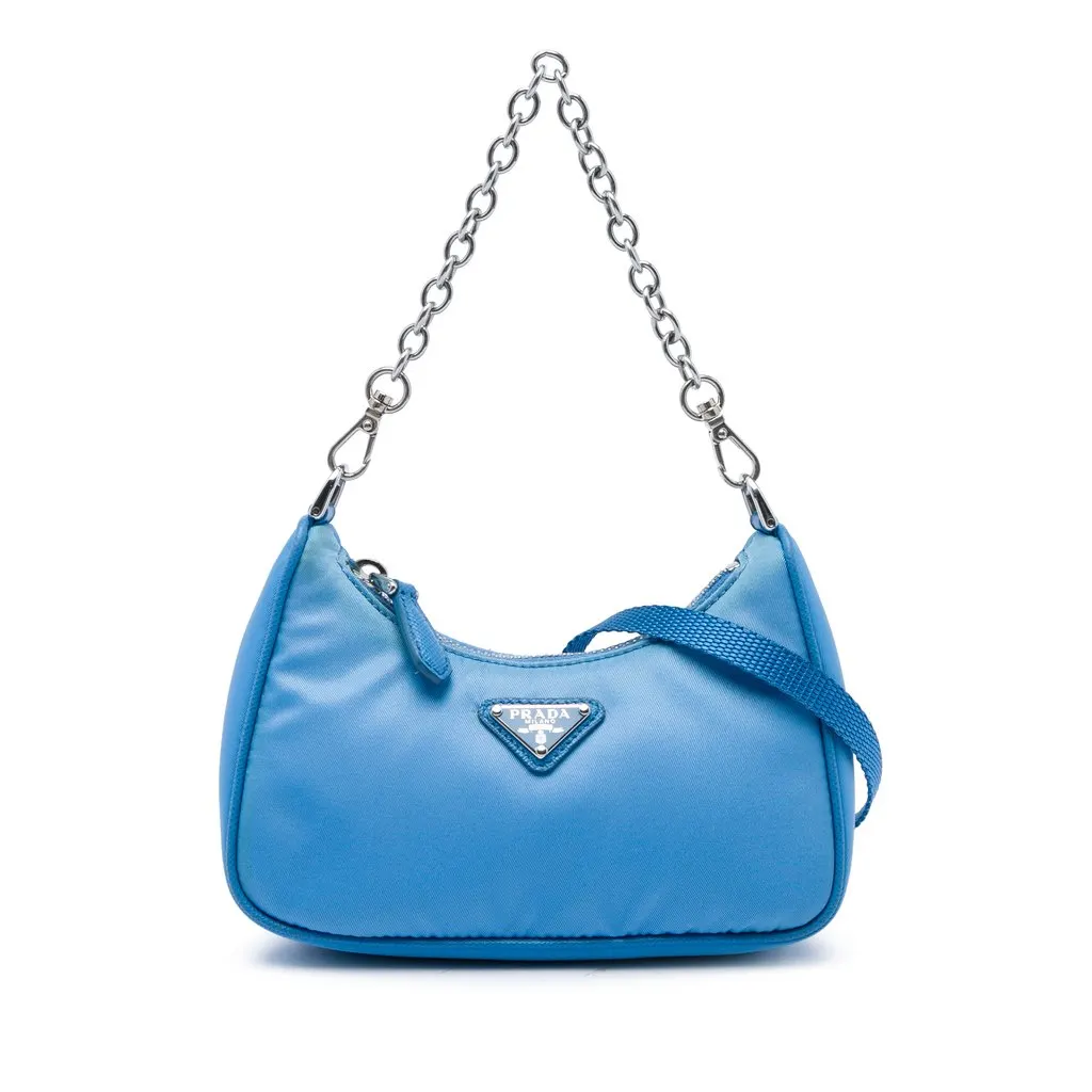 Prada Mini Saffiano Trimmed Tessuto Re Edition 2005 Satchel Blue Very good - Front View