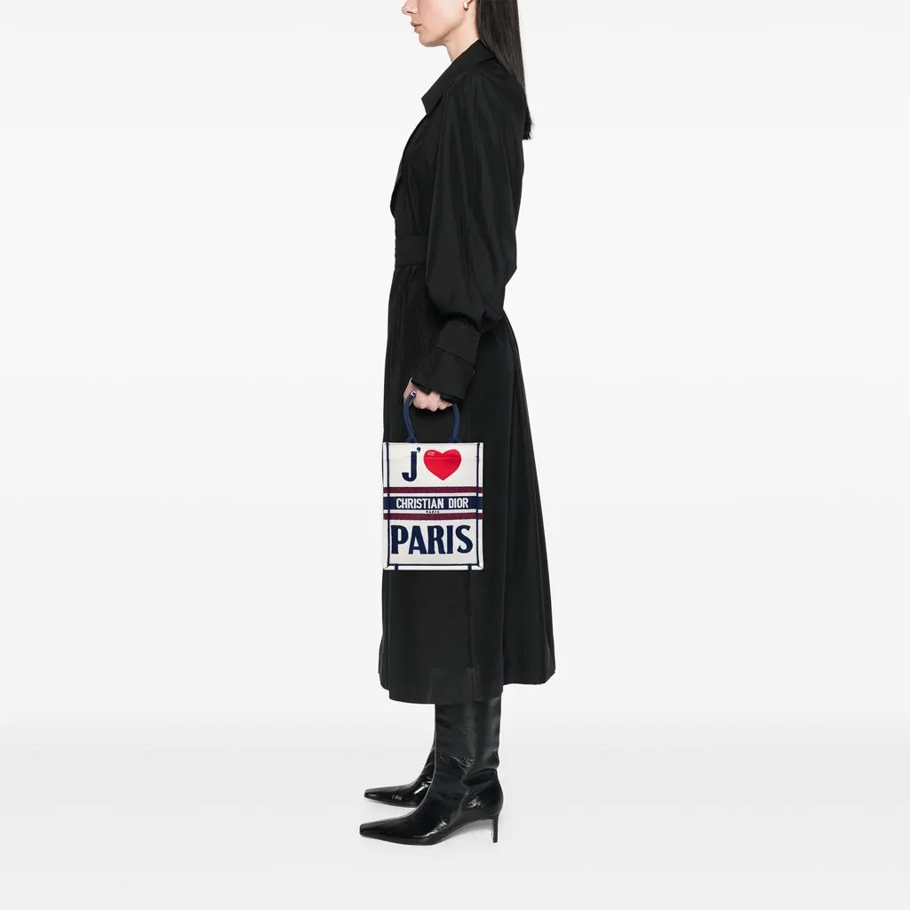 Dior Embroidered Canvas I Love Paris Vertical Book Tote White Very good - Box View