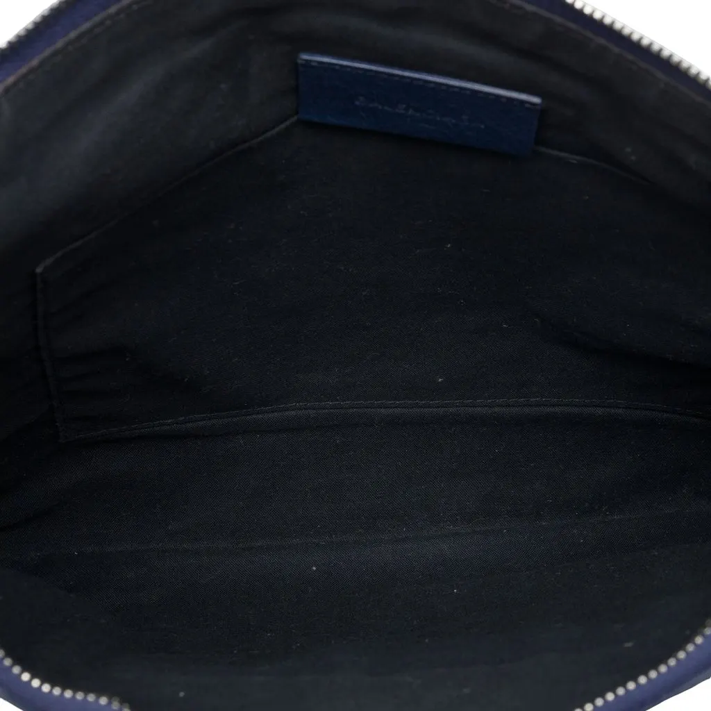 Balenciaga Lambskin Motocross Giant 12 Zip Around Flat Clutch Blue Leather Very good - Model View