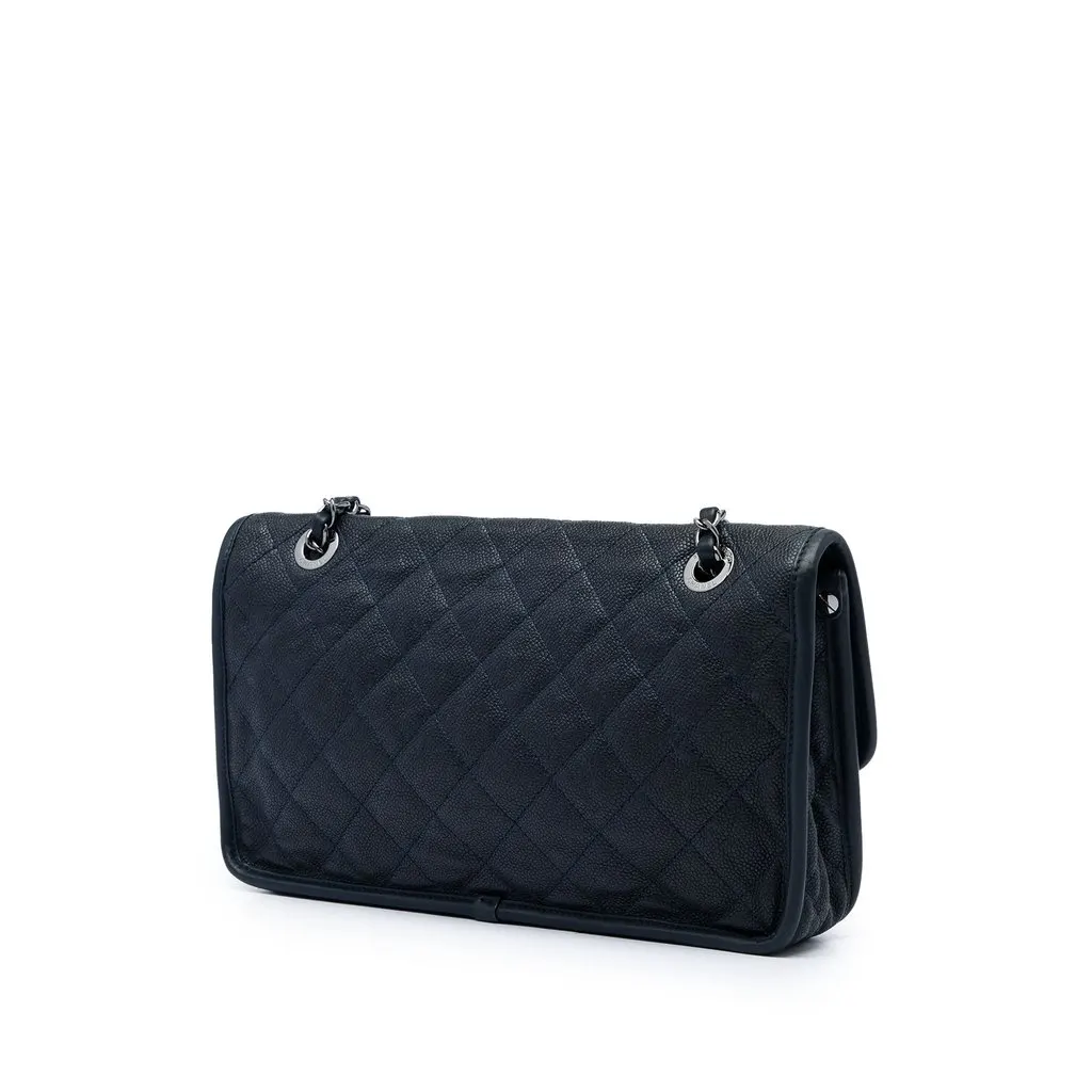 Chanel Medium Quilted Caviar French Riviera Flap Blue Leather Very good - Back View