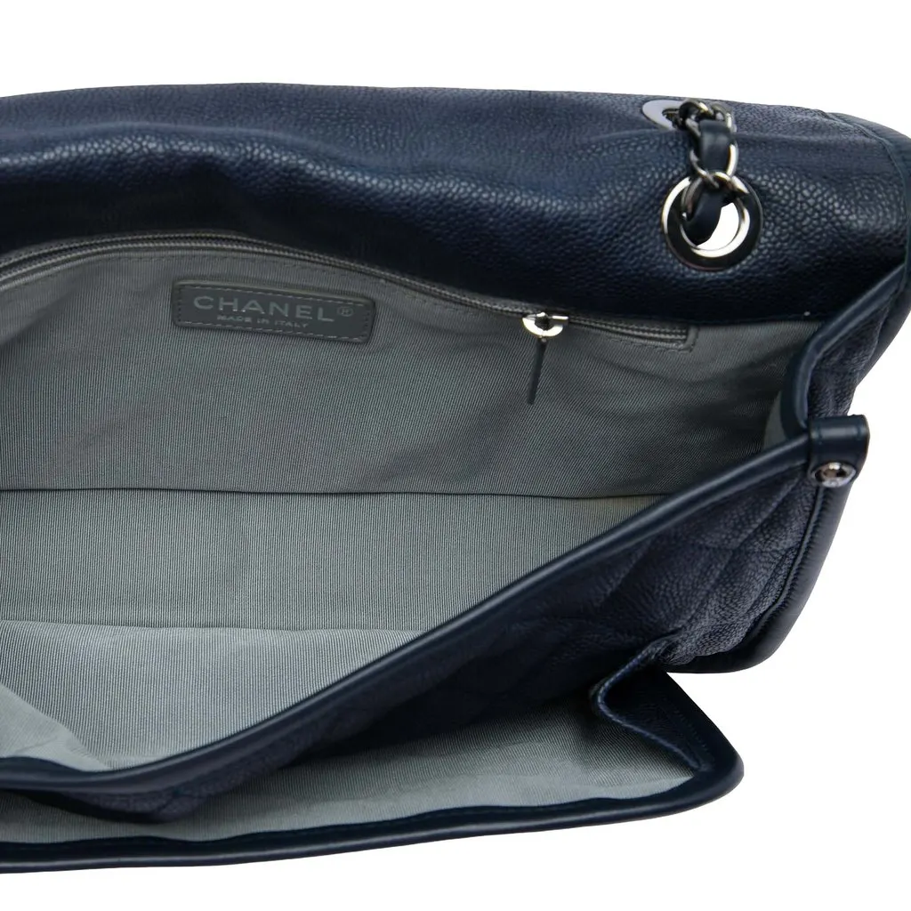 Chanel Medium Quilted Caviar French Riviera Flap Blue Leather Very good - Model View