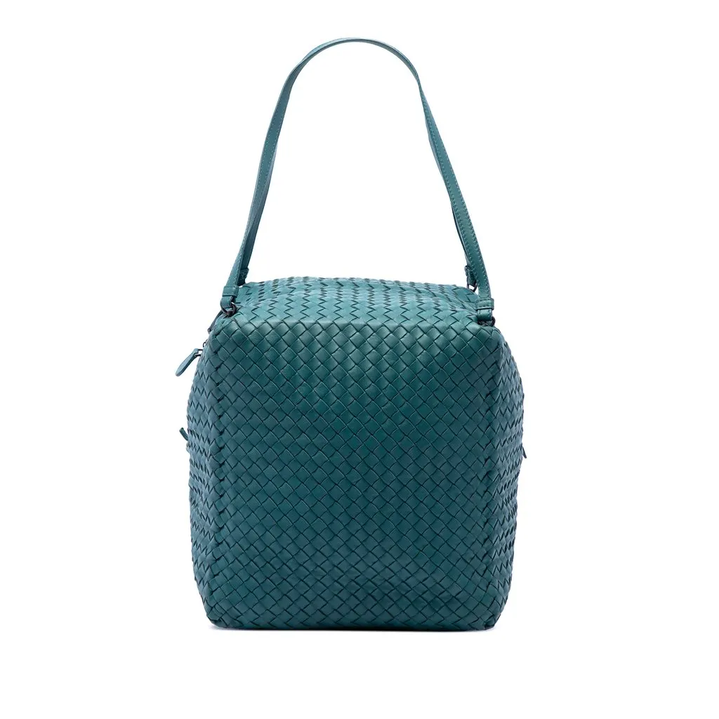 Bottega Veneta Nappa Intrecciato Cube Shoulder Bag Blue Leather Very good - Front View