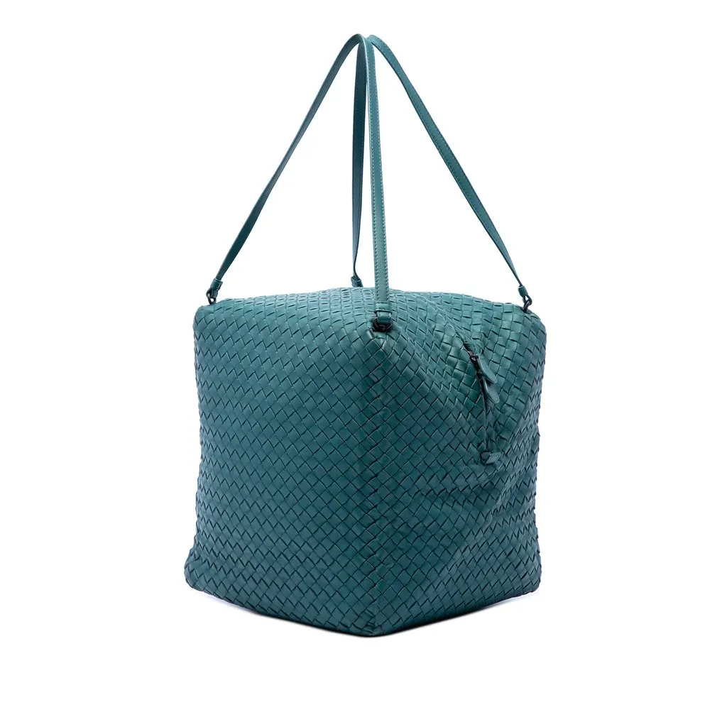 Bottega Veneta Nappa Intrecciato Cube Shoulder Bag Blue Leather Very good - Back View
