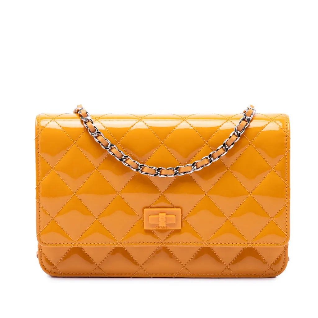 Chanel Quilted Patent Reissue 2.55 Wallet On Chain Yellow Leather Very good - Front View