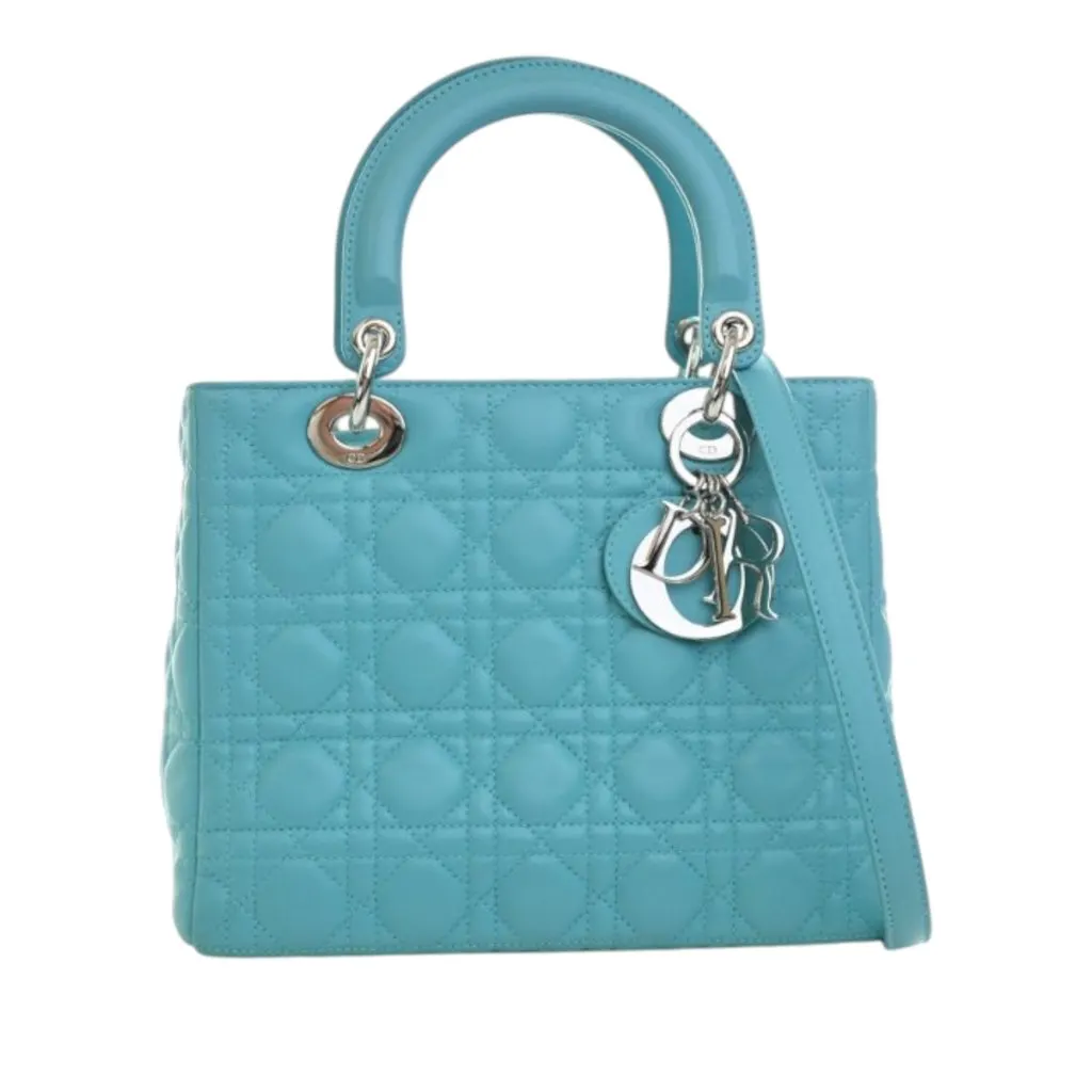 Dior Medium Lambskin Cannage Lady Dior Blue Leather Very good - Front View