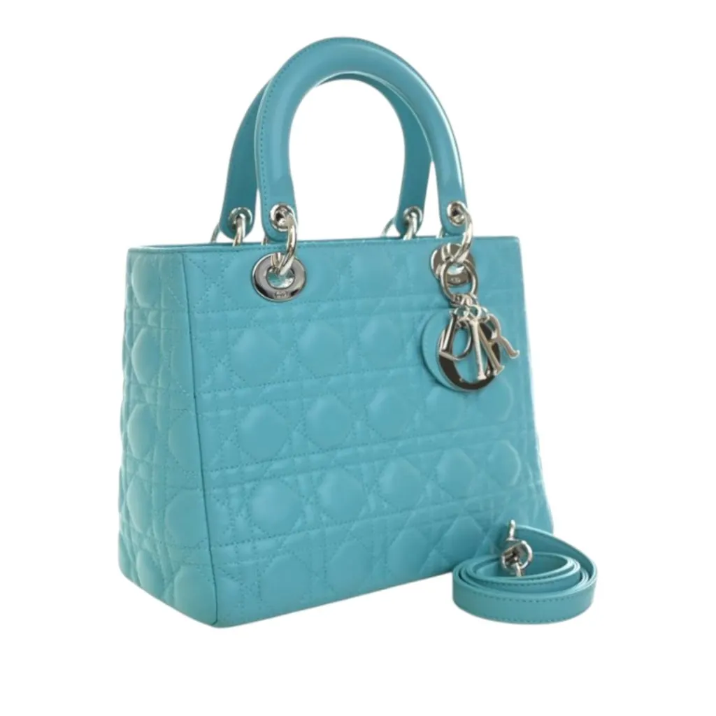 Dior Medium Lambskin Cannage Lady Dior Blue Leather Very good - Back View