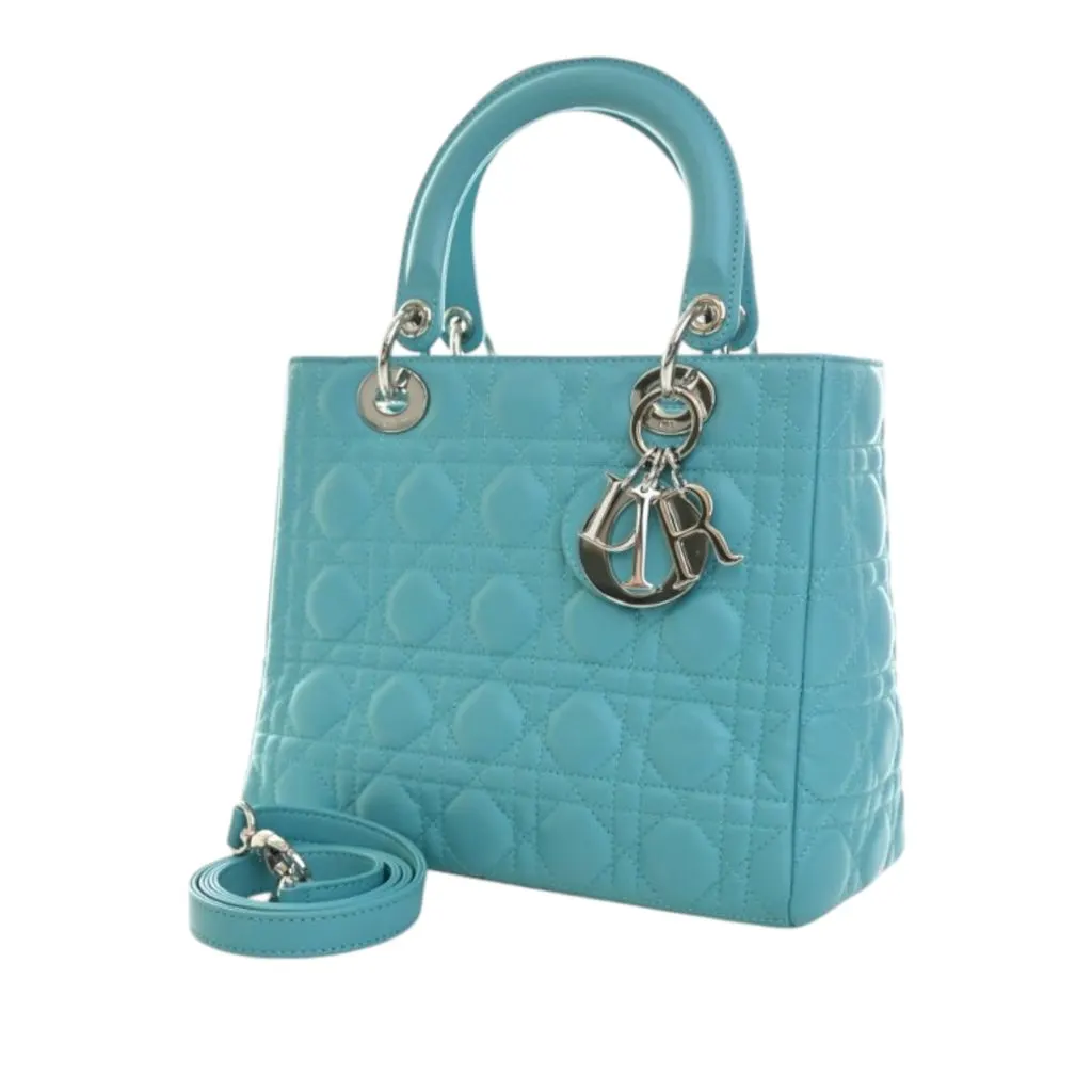 Dior Medium Lambskin Cannage Lady Dior Blue Leather Very good - Inside View