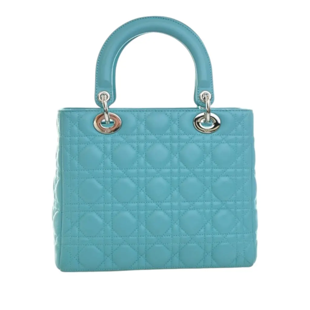 Dior Medium Lambskin Cannage Lady Dior Blue Leather Very good - Model View